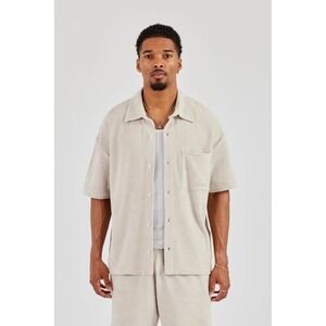 CERNUCCI Mens Terry Towelling Boxy Button Down Shirt Beige Large New With Tags